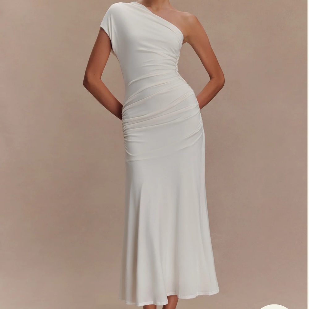 Meshki Chloe Peached Jersey One Shoulder Midi Dress